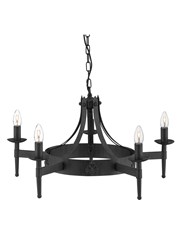 Searchlight Cartwheel 5 Light Pendant - Matt Black Wrought Iron Effect