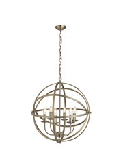 Searchlight Orbit Cage Frame Orb Pendant - Candle 6 Light - Antique Brass