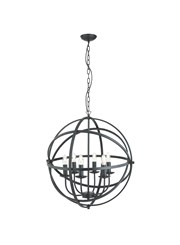 Searchlight Orbit Cage Frame Orb Pendant - Candle 6 Light - Matt Black Searchlight Orbit Cage Frame Orb Pendant - Candle 6 Light - Matt Black