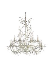 Searchlight Almandite Chandelier - 12 Light - Cream Gold Leaves & Clear Crystal