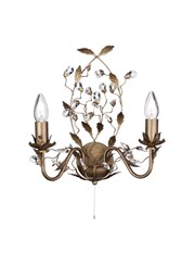 Searchlight Almandite Wall Light - 2 Light - Golden Leaves And Clear Crystal Searchlight Almandite Wall Light - 2 Light - Golden Leaves And Clear Crystal