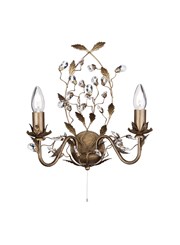 Searchlight Almandite Wall Light - 2 Light - Golden Leaves And Clear Crystal