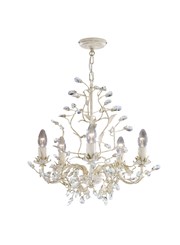 Searchlight Almandite Ceiling 5 Light - Cream Gold Leaves And Clear Crystal