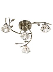 Searchlight Sierra Semi-Flush 4 Light - Antique Brass - Sculptured Glass Shades Searchlight Sierra Semi-Flush 4 Light - Antique Brass - Sculptured Glass Shades