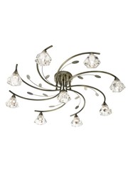 Searchlight Sierra Semi-Flush 9 Light - Antique Brass - Sculptured Glass Shades Searchlight Sierra Semi-Flush 9 Light - Antique Brass - Sculptured Glass Shades