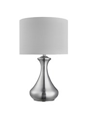 Searchlight Touch Lamp - Satin Silver - White Fabric Shade Searchlight Touch Lamp - Satin Silver - White Fabric Shade