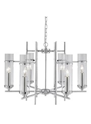 Searchlight Milo Ceiling Candle 6 Light - Glass Cylinder Shade - Chrome Searchlight Milo Ceiling Candle 6 Light - Glass Cylinder Shade - Chrome
