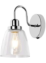 Leeto Modern Mirrored Chrome Switched Wall Light with Glass Shade Leeto Modern Mirrored Chrome Switched Wall Light with Glass Shade