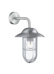 Searchlight Well Glass Outdoor Wall Light - Satin Silver - Clear Glass - IP44