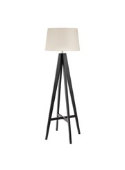 Searchlight Tripod Floor Lamp - Dark Wood - Cream Linen Shade Searchlight Tripod Floor Lamp - Dark Wood - Cream Linen Shade