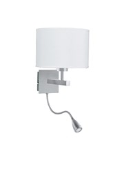 Searchlight Dual Arm Wall Light - Led Flexi Arm - Satin Silver - White Shade Searchlight Dual Arm Wall Light - Led Flexi Arm - Satin Silver - White Shade