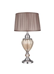 Searchlight Urn Table Lamp - Amber Glass & Chrome - Brown Pleated Shade Searchlight Urn Table Lamp - Amber Glass & Chrome - Brown Pleated Shade