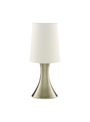 Searchlight Touch Table Lamp - Antique Brass Base - White Tapered Shade Searchlight Touch Table Lamp - Antique Brass Base - White Tapered Shade