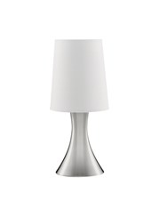 Searchlight Touch Table Lamp - Satin Silver Base - White Tapered Shade Searchlight Touch Table Lamp - Satin Silver Base - White Tapered Shade