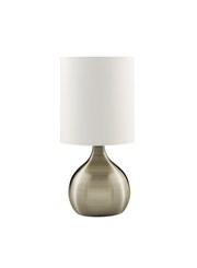 Searchlight Touch Table Lamp - Antique Brass Base - White Drum Shade Searchlight Touch Table Lamp - Antique Brass Base - White Drum Shade