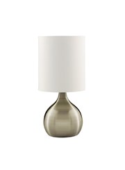 Searchlight Touch Table Lamp - Antique Brass Base - White Drum Shade