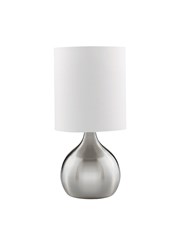 Searchlight Touch Table Lamp - Satin Silver Base - White Drum Shade