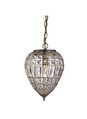 Searchlight Pendant Light - Antique Brass - Clear Glass Buttons/Coffin Drop Trim