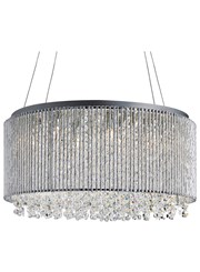 Searchlight Beatrix 8  Light Round Drum Pendant - Chrome - Crystal Button Drops