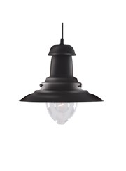 Searchlight Fisherman Single Pendant Light - Matt Black - Glass Shade