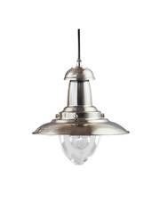 Searchlight Fisherman Single Pendant Light - Satin Silver - Glass Shade