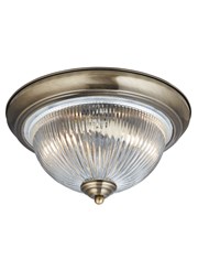 Searchlight American Diner Flush Ceiling Light - Antique Brass - Opaque Glass