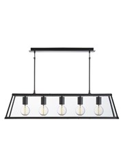 Searchlight Voyager 5 Light Bar Lantern Pendant - Matt Black - Clear Glass Searchlight Voyager 5 Light Bar Lantern Pendant - Matt Black - Clear Glass