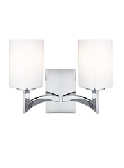 Searchlight Gina Double Wall Light - Chrome - White Glass Cylinder Shades Searchlight Gina Double Wall Light - Chrome - White Glass Cylinder Shades
