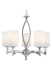 Searchlight Gina Ceiling 5 Light - Chrome - White Glass Cylinder Shades Searchlight Gina Ceiling 5 Light - Chrome - White Glass Cylinder Shades