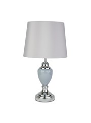 Malham Grey Ceramic Table Lamp with Matching Drum Shade - Modern Grey & Silver Malham Grey Ceramic Table Lamp with Matching Drum Shade - Modern Grey & Silver