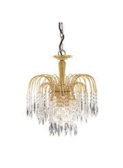 Searchlight Waterfall 3 Light Pendant - Cascading Crystal Buttons & Drops - Gold