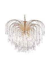 Searchlight Waterfall 5 Light Pendant - Cascading Crystal Buttons & Drops - Gold Searchlight Waterfall 5 Light Pendant - Cascading Crystal Buttons & Drops - Gold