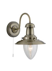 Searchlight Fisherman Single Wall Light - Antique Brass - Glass Shade - Cord