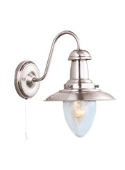 Searchlight Fisherman Single Wall Light - Satin Silver - Glass Shade - Cord Searchlight Fisherman Single Wall Light - Satin Silver - Glass Shade - Cord