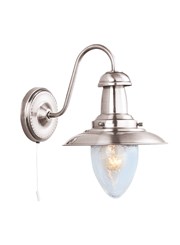 Searchlight Fisherman Single Wall Light - Satin Silver - Glass Shade - Cord