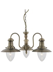 Searchlight Fisherman 3 Light Ceiling Pendant - Antique Brass - Glass Shades