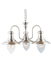 Searchlight Fisherman 3 Light Ceiling Pendant - Satin Silver - Glass Shades Searchlight Fisherman 3 Light Ceiling Pendant - Satin Silver - Glass Shades