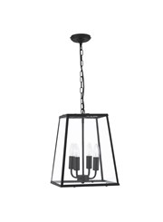 Searchlight Voyager 4 Light Lantern Pendant - Matt Black - Clear Glass - Chain Searchlight Voyager 4 Light Lantern Pendant - Matt Black - Clear Glass - Chain