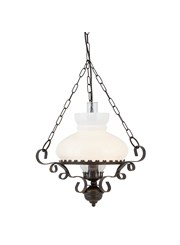 Searchlight Rustic Wrought Iron Oil Lantern Style Light - Opal Glass Diffuser Searchlight Rustic Wrought Iron Oil Lantern Style Light - Opal Glass Diffuser