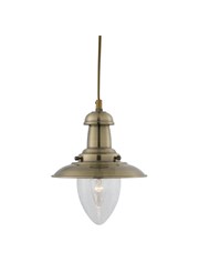 Searchlight Fisherman Single Pendant Light - Antique Brass - Glass Shade - Small Searchlight Fisherman Single Pendant Light - Antique Brass - Glass Shade - Small
