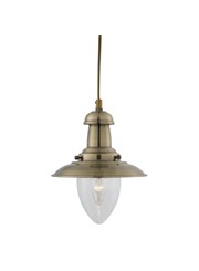 Searchlight Fisherman Single Pendant Light - Antique Brass - Glass Shade - Small