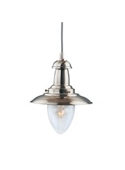 Searchlight Fisherman Single Pendant Light - Satin Silver - Glass Shade - Small