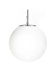 Searchlight Atom Ceiling Light - Silver Pendant - Opal Glass Sphere - Small