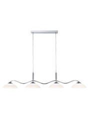 Searchlight Chrome Wave Pendant 4 Light - Chrome Bar & Frosted Glass Shades Searchlight Chrome Wave Pendant 4 Light - Chrome Bar & Frosted Glass Shades