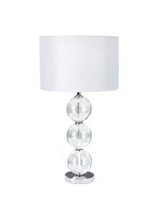 Searchlight Table Lamp - 3 Clear Glass Ball Stacked Base - White Drum Shade Searchlight Table Lamp - 3 Clear Glass Ball Stacked Base - White Drum Shade