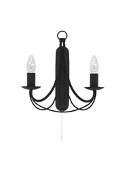 Searchlight Maypole Double Wall Light - Black - Pull Cord