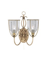 Searchlight Silhouette Double Wall Light - Antique Brass - Glass - Pull Cord