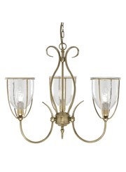 Searchlight Silhouette 3 Light Fitting - Antique Brass - Glass - Pull Cord