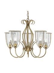 Searchlight Silhouette 5 Light Fitting - Antique Brass - Glass - Pull Cord