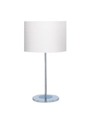 Searchlight Round Chrome Table Lamp - Ivory Fabric Drum Shade Searchlight Round Chrome Table Lamp - Ivory Fabric Drum Shade